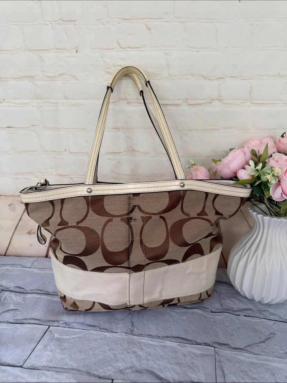 COACH Monogrammed CC handbag tan leather